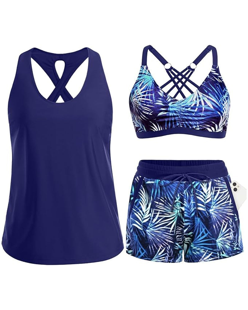 Maren | Conjunto de Tankini, Bikini y Pareo de Tres Piezas