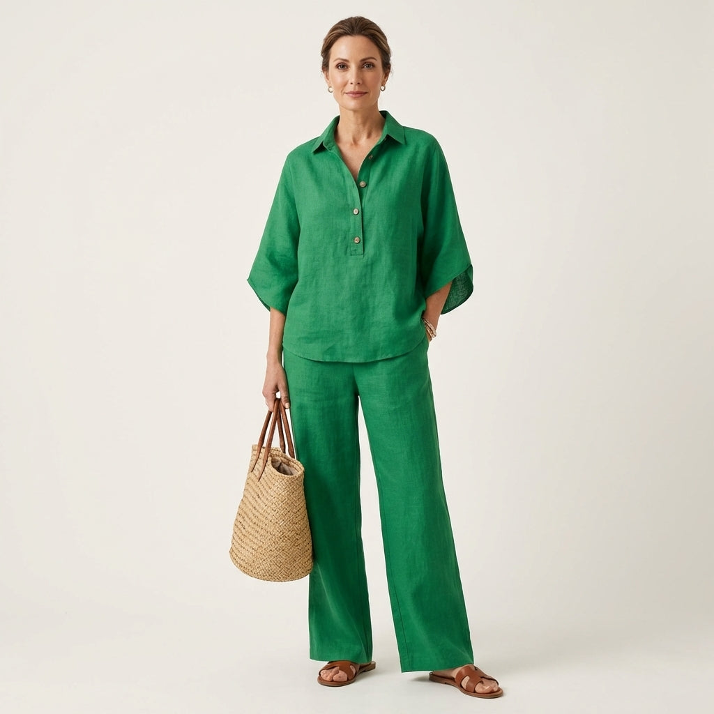 Zenaida™ | Conjunto de Lino con Cuello Mao