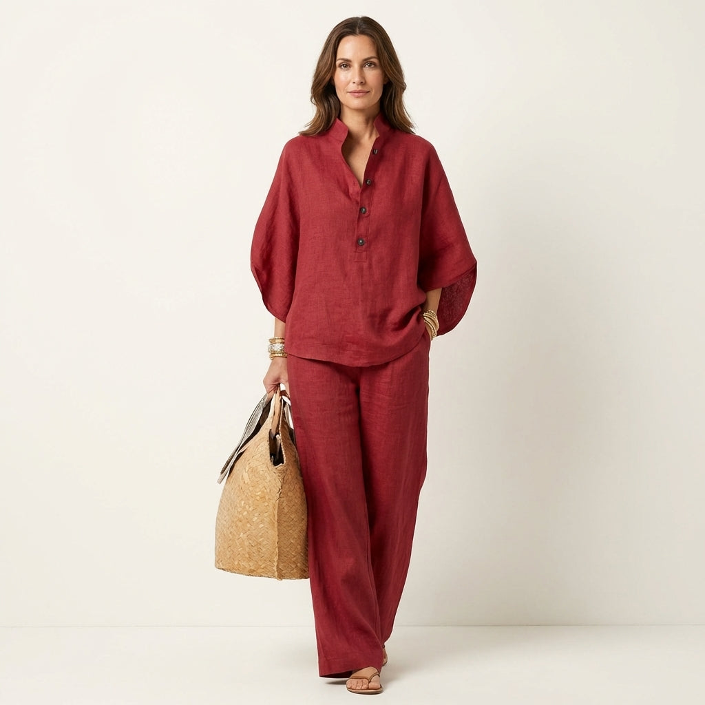 Zenaida™ | Conjunto de Lino con Cuello Mao