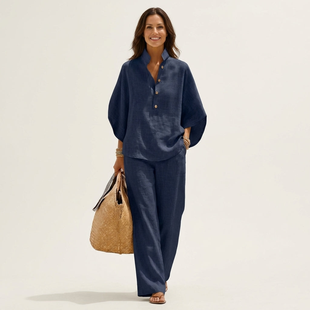 Zenaida™ | Conjunto de Lino con Cuello Mao