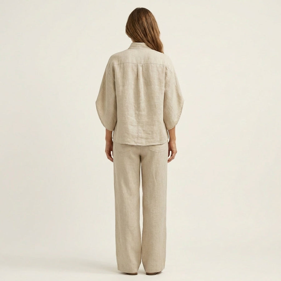 Zenaida™ | Conjunto de Lino con Cuello Mao