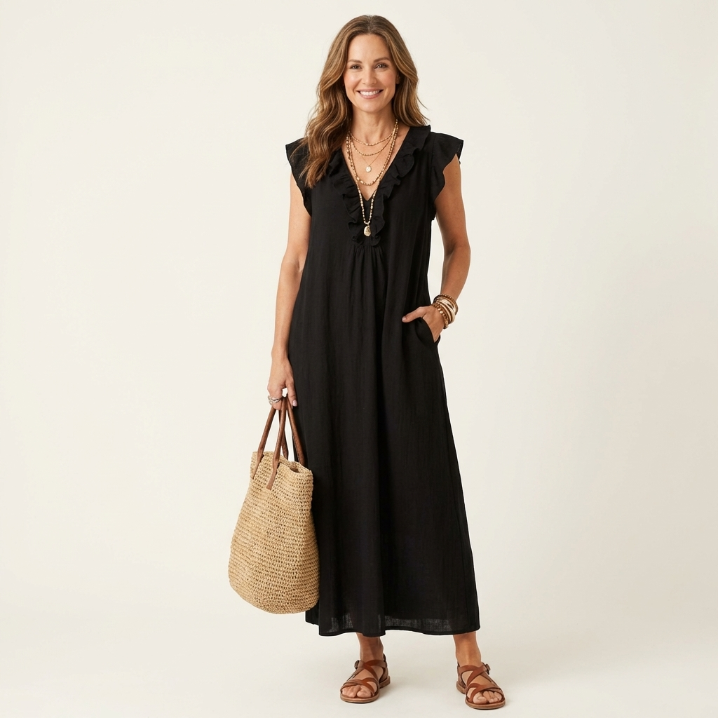 Josefina™ | Vestido de Lino con Volante en el Escote
