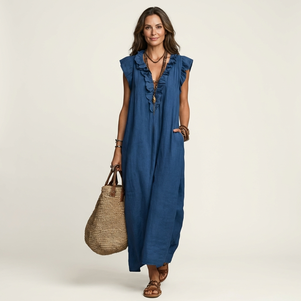 Josefina™ | Vestido de Lino con Volante en el Escote