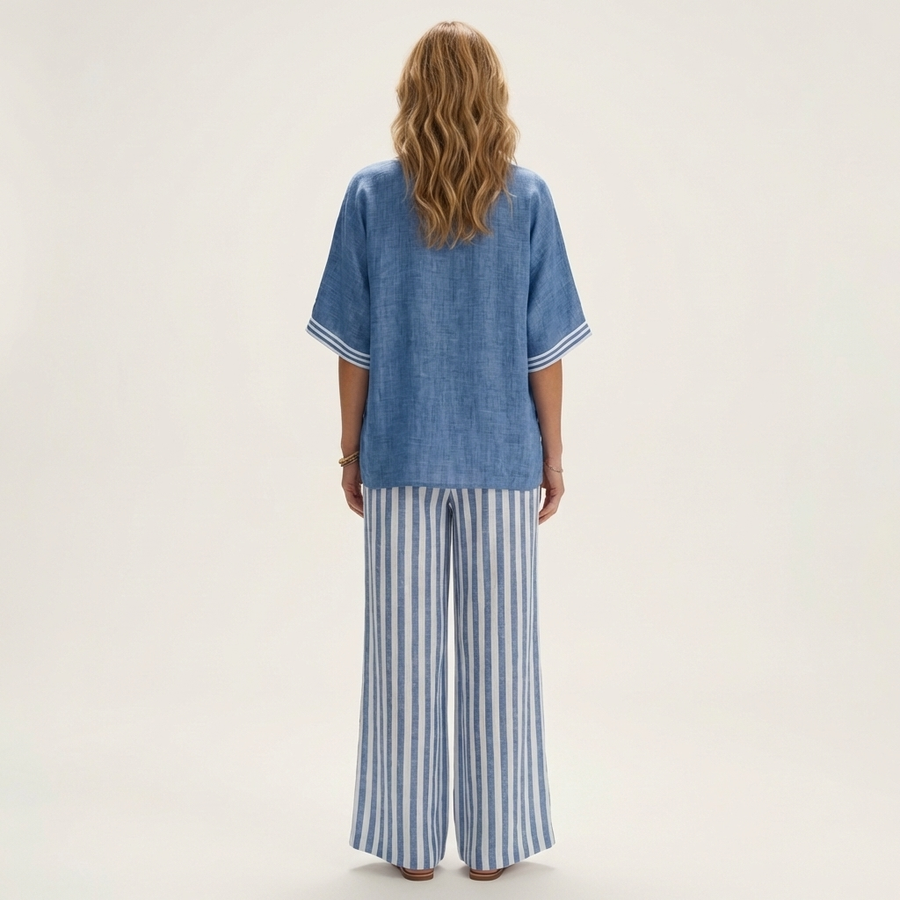 Julieta™ | Conjunto de Top con Ribete y Pantalón de Rayas