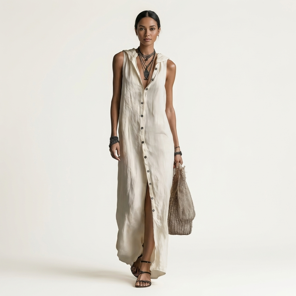 Maribel™ | Vestido Largo con Capucha y Botones