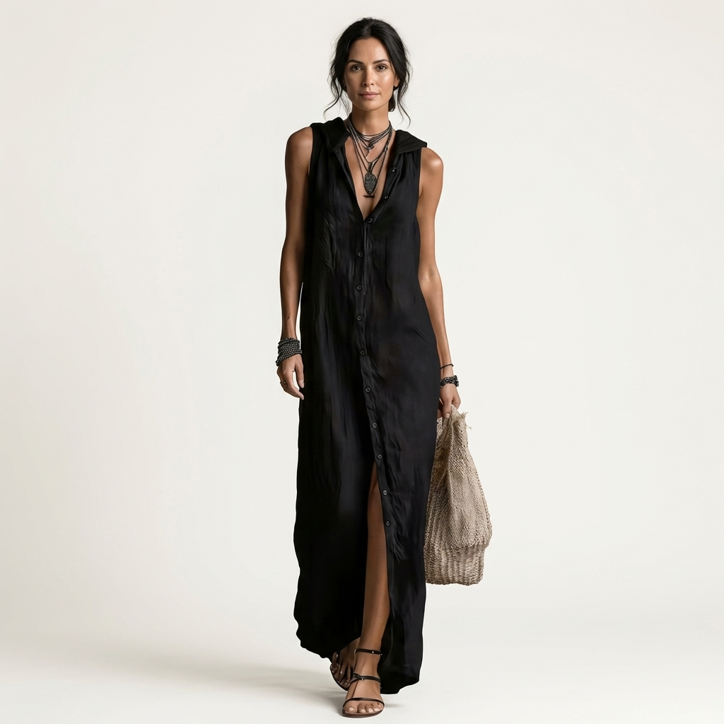 Maribel™ | Vestido Largo con Capucha y Botones