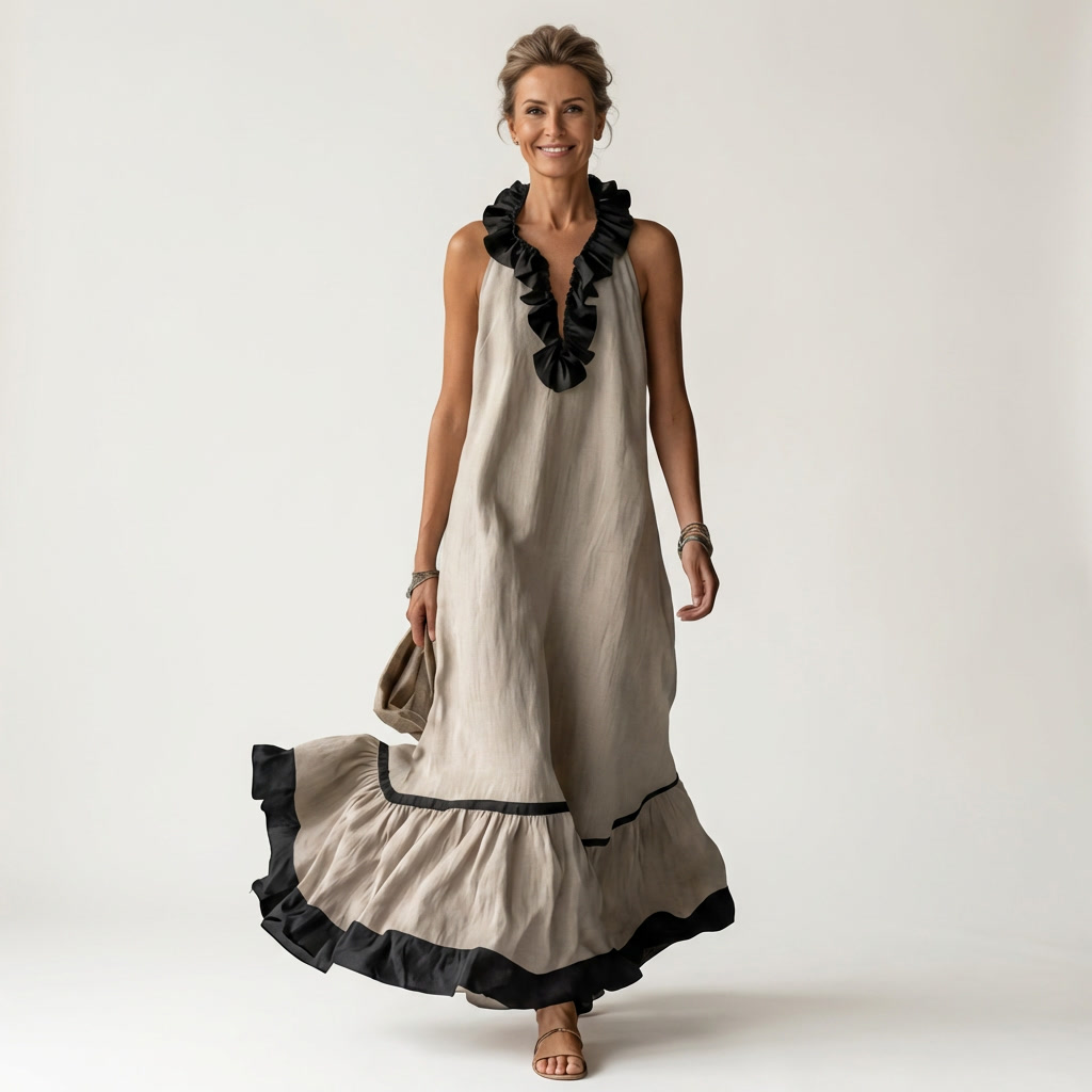 Clotilde™ | Vestido Largo con Volante y Ribete en Contraste