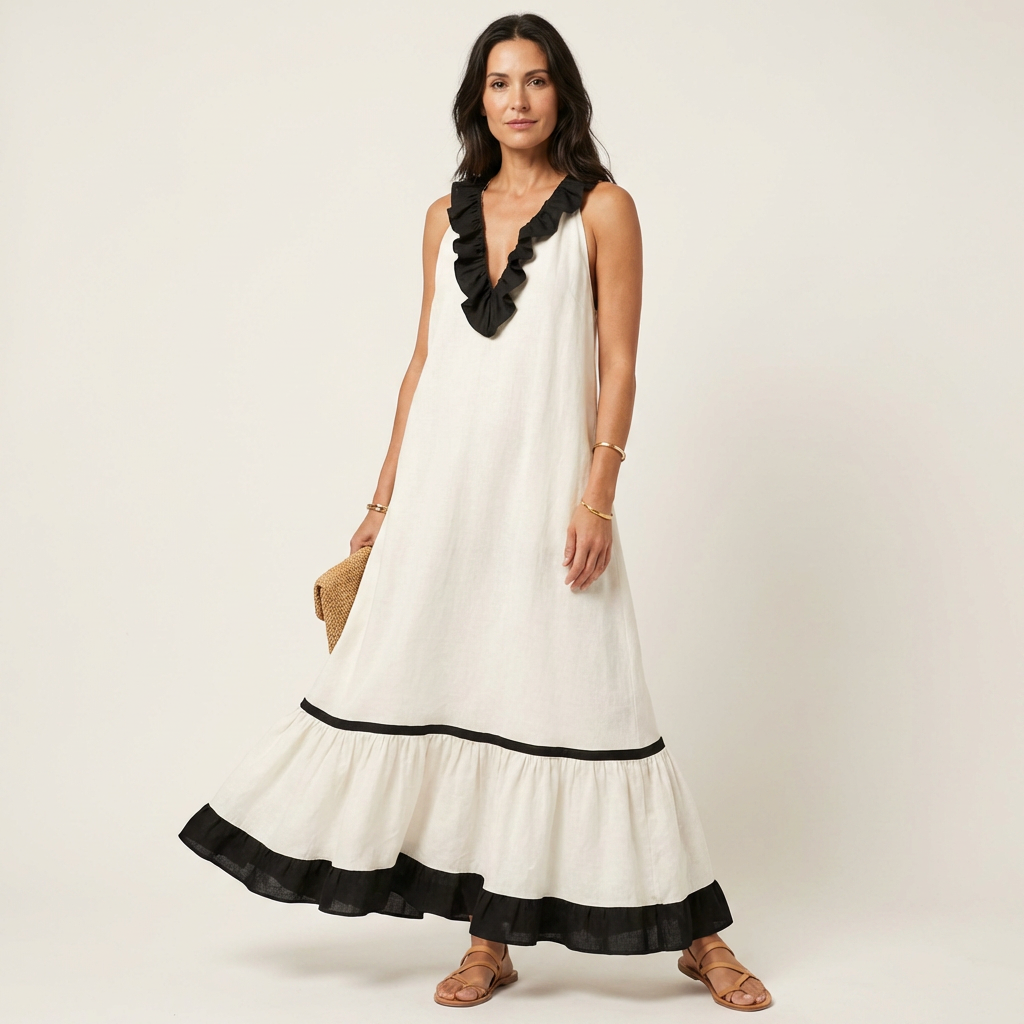 Clotilde™ | Vestido Largo con Volante y Ribete en Contraste