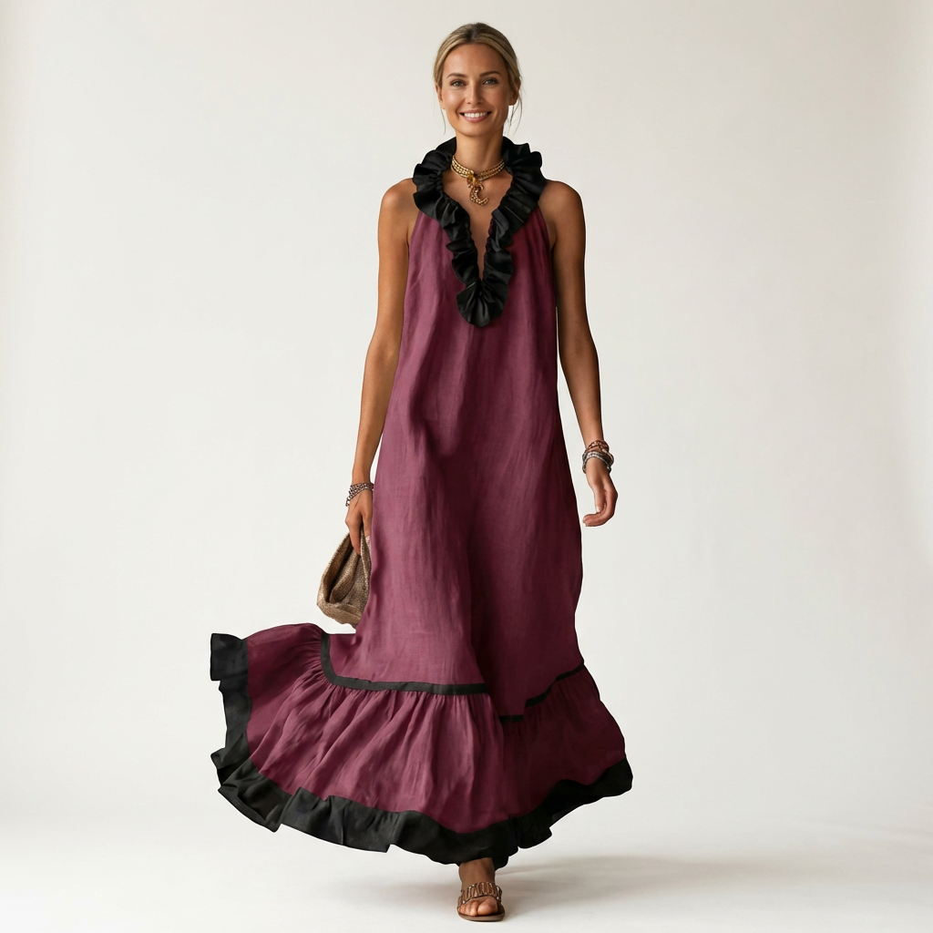 Clotilde™ | Vestido Largo con Volante y Ribete en Contraste