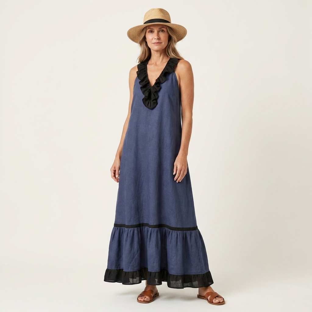 Clotilde™ | Vestido Largo con Volante y Ribete en Contraste