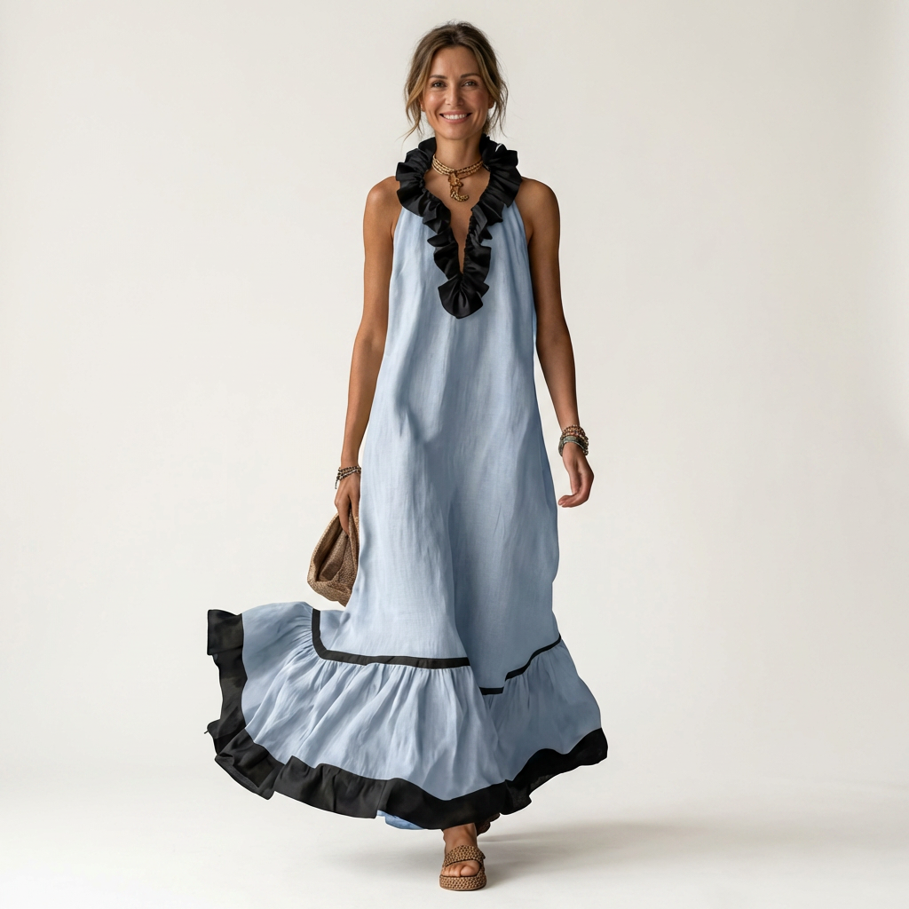 Clotilde™ | Vestido Largo con Volante y Ribete en Contraste