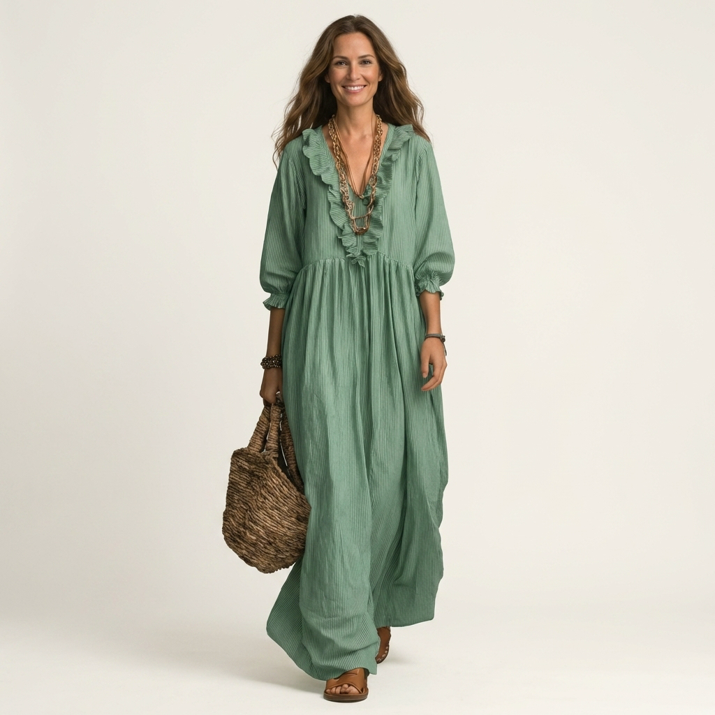 Paulina™ | Vestido Largo con Volante y Manga Farol