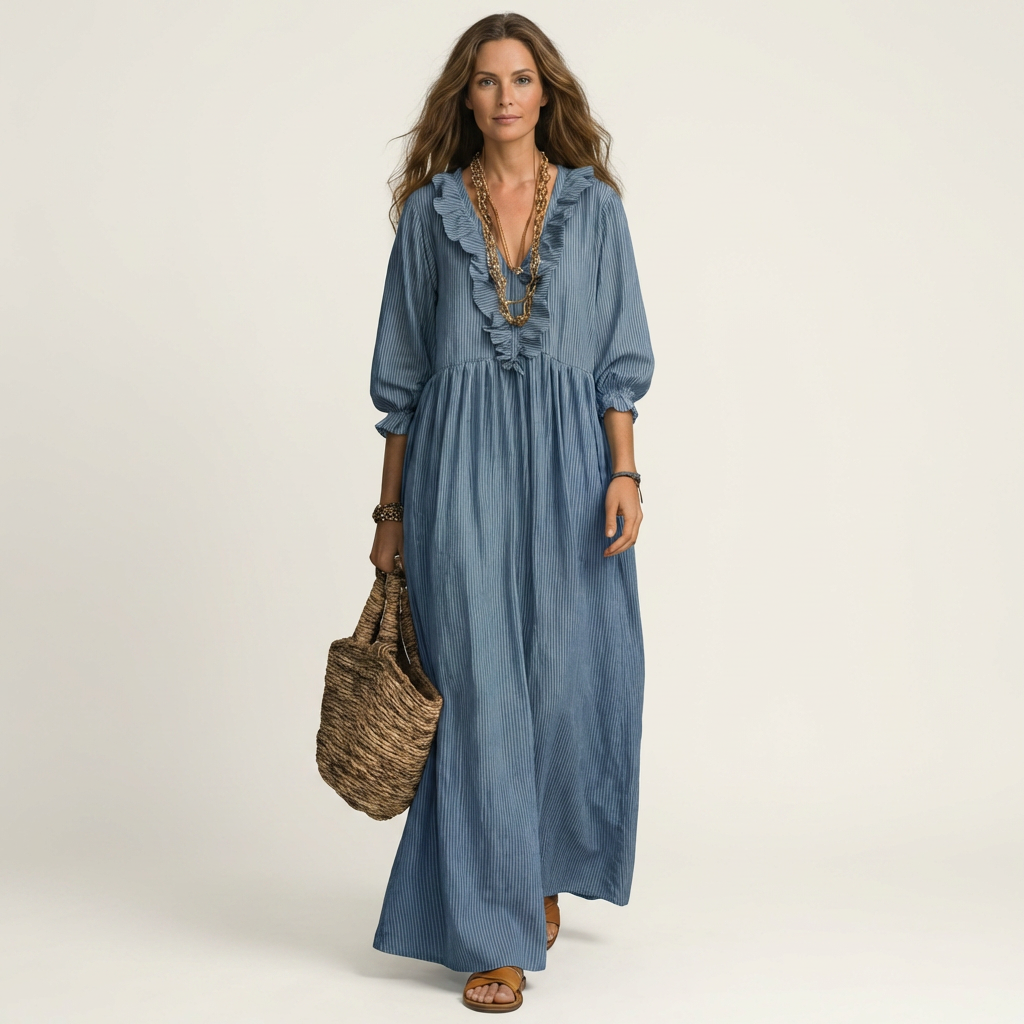 Paulina™ | Vestido Largo con Volante y Manga Farol