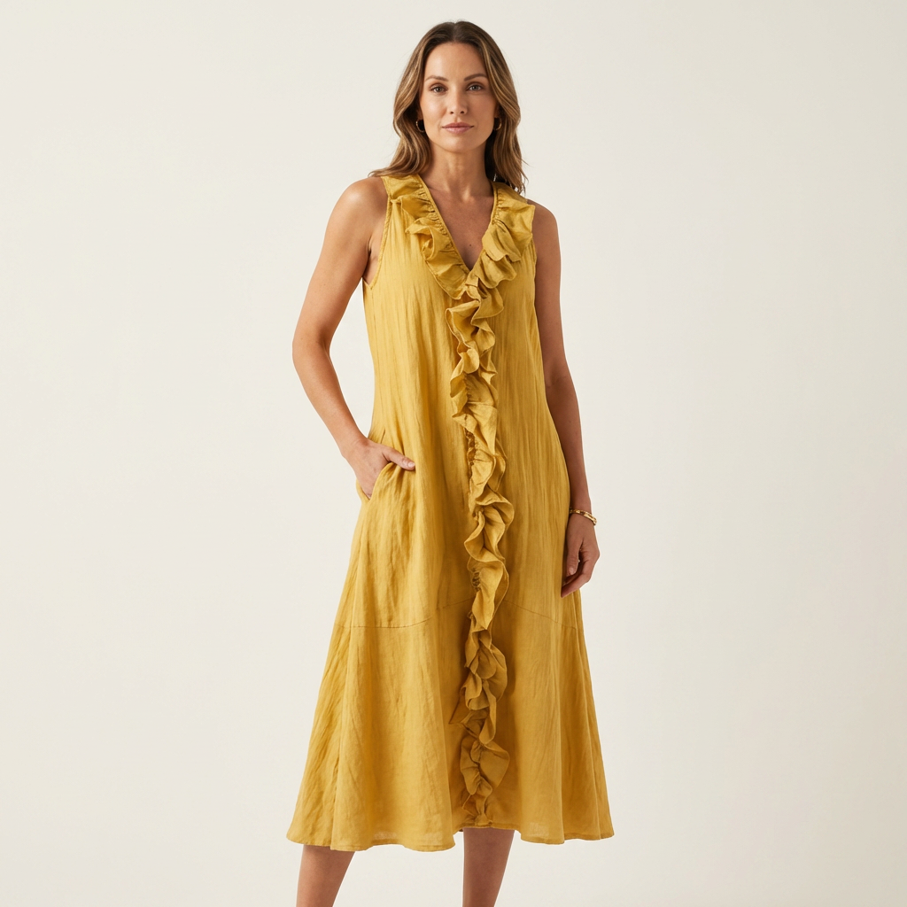 Vicenta™ | Vestido Largo de Lino con Volante Frontal