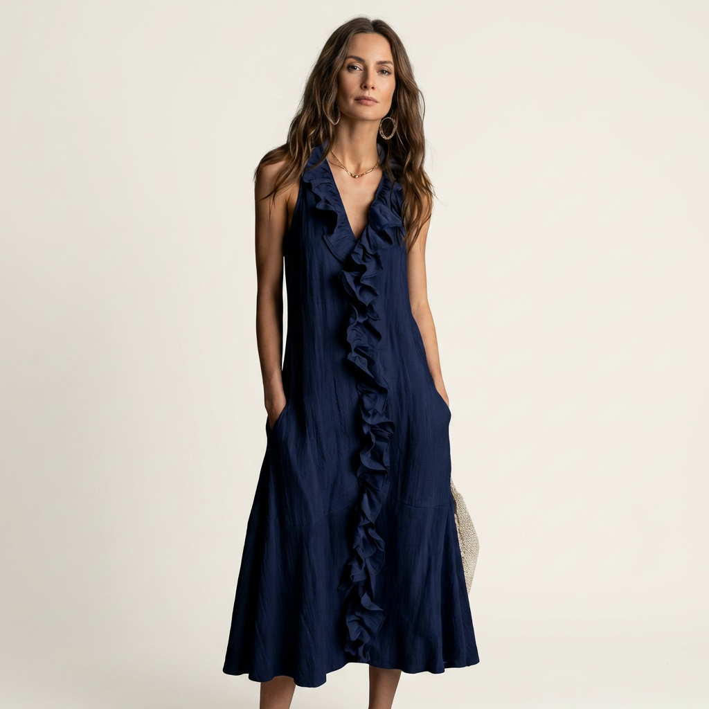 Vicenta™ | Vestido Largo de Lino con Volante Frontal