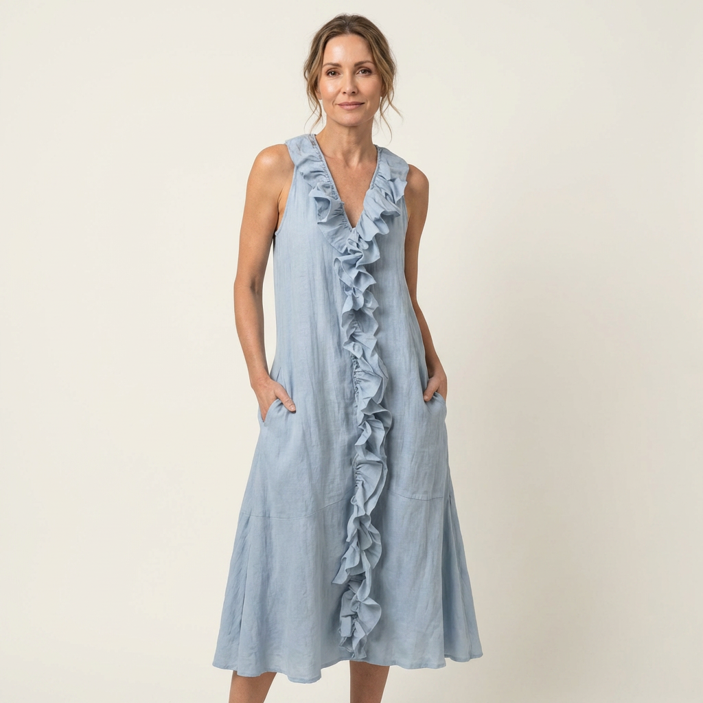 Vicenta™ | Vestido Largo de Lino con Volante Frontal