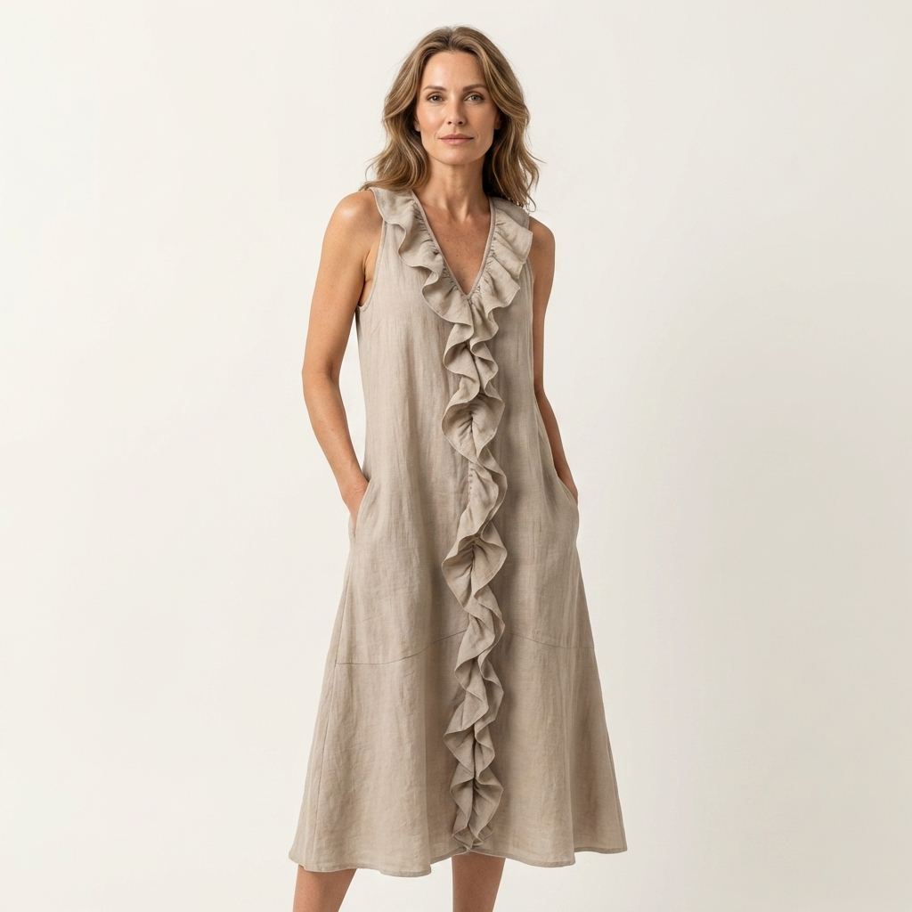 Vicenta™ | Vestido Largo de Lino con Volante Frontal