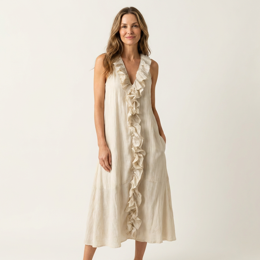 Vicenta™ | Vestido Largo de Lino con Volante Frontal