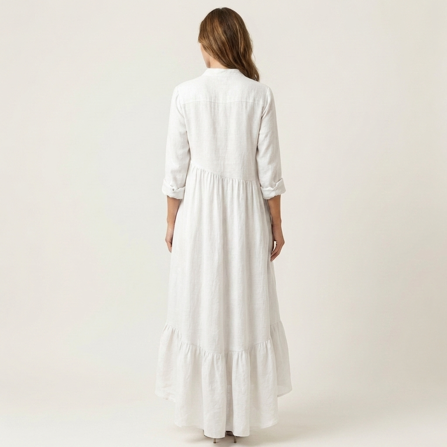 Balbina™ | Vestido Largo con Cuello Mao y Volante Doble