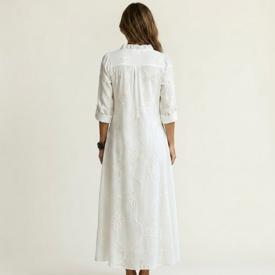 Sabina™ | Vestido Largo de Lino con Bordado Floral