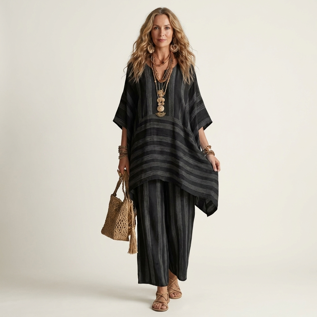 Clara™ | Conjunto de Lino a Rayas de Dos Piezas