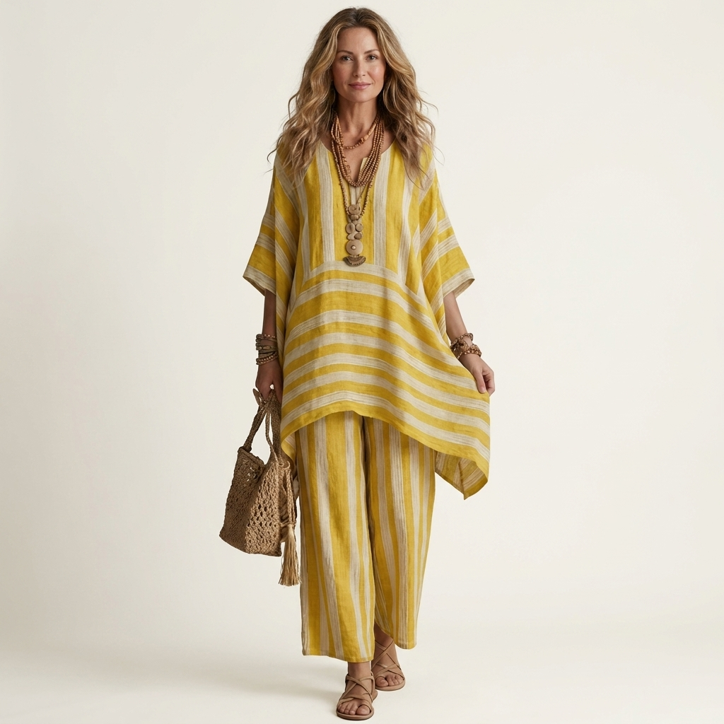 Clara™ | Conjunto de Lino a Rayas de Dos Piezas