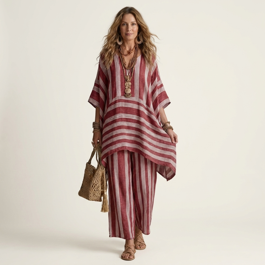 Clara™ | Conjunto de Lino a Rayas de Dos Piezas