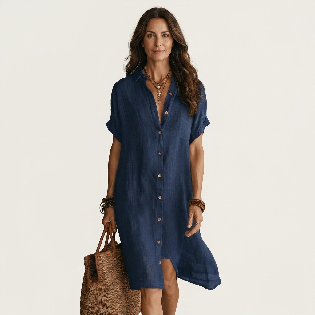 Severina™ | Vestido Camisero Midi de Lino