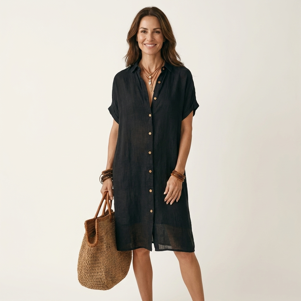 Severina™ | Vestido Camisero Midi de Lino