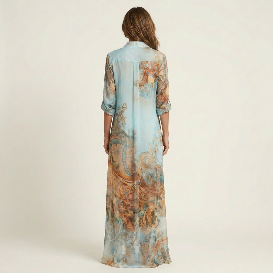 Teodora™ | Vestido Camisero Largo con Estampado Barroco