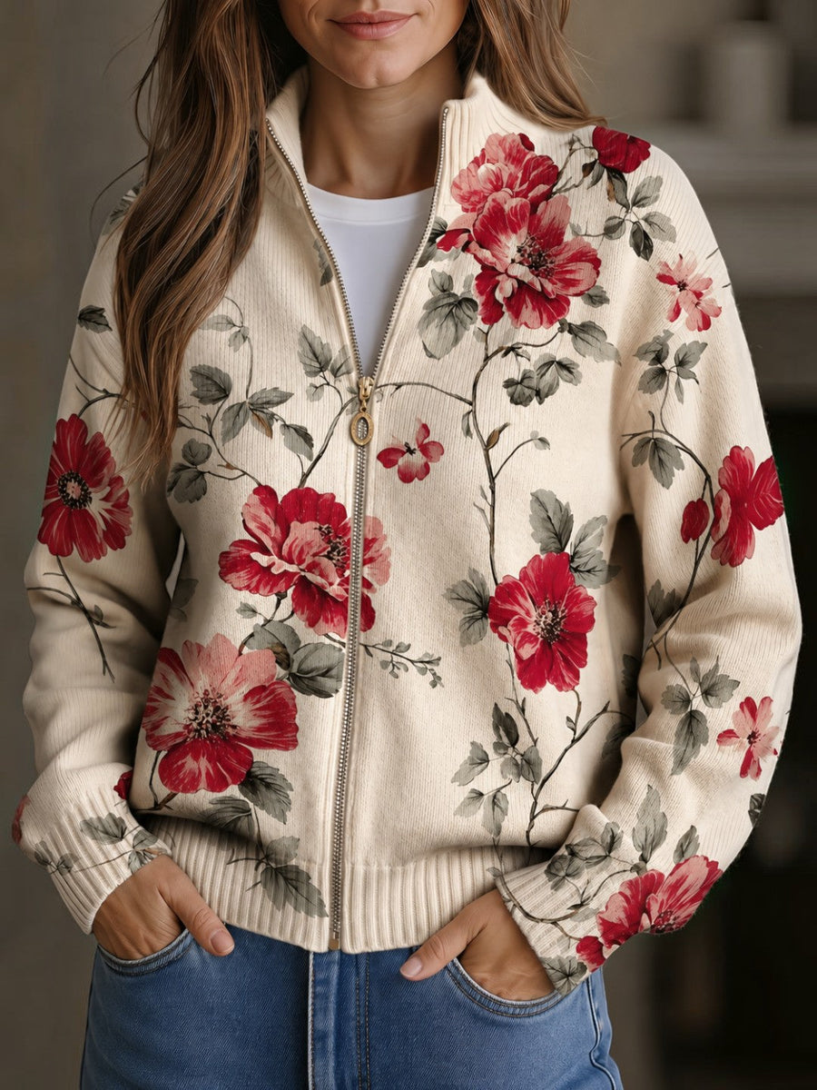 Yolanda | Cárdigan de punto con estampado vintage de rosas